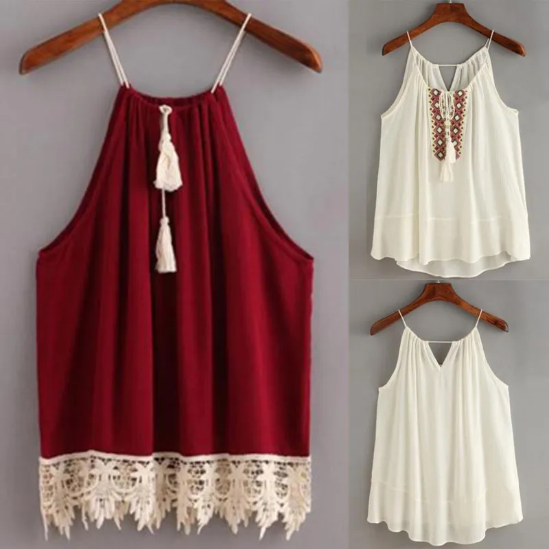 Женская одежда с вышивкой Cami Tassel Drawstring Top Tanks Camis Tops shirt Холтер жилет женская одежда