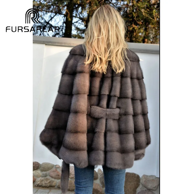 Роскошные новые шубы FURSARCAR из натуральной норки женские зимние в стиле с рукавом