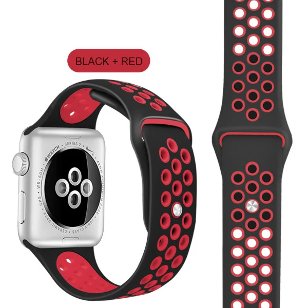 Black Red Эластичный дышащий Силикон Спортивный ремешок для Apple Watch 5 4 3 2 1 42 мм 38 мм резиновые ремешки для Nike+ Iwatch 4 3 40 мм 44 мм - Цвет ремешка: Black Red