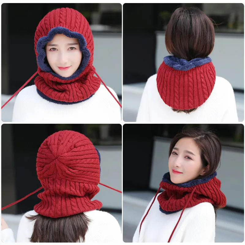 Knitted Winter Hats Women Wind Cold Proof 2018 Thickening Thermal Caps Neck Warmer Skullies Beanies Gorros Mujer Invierno | Аксессуары