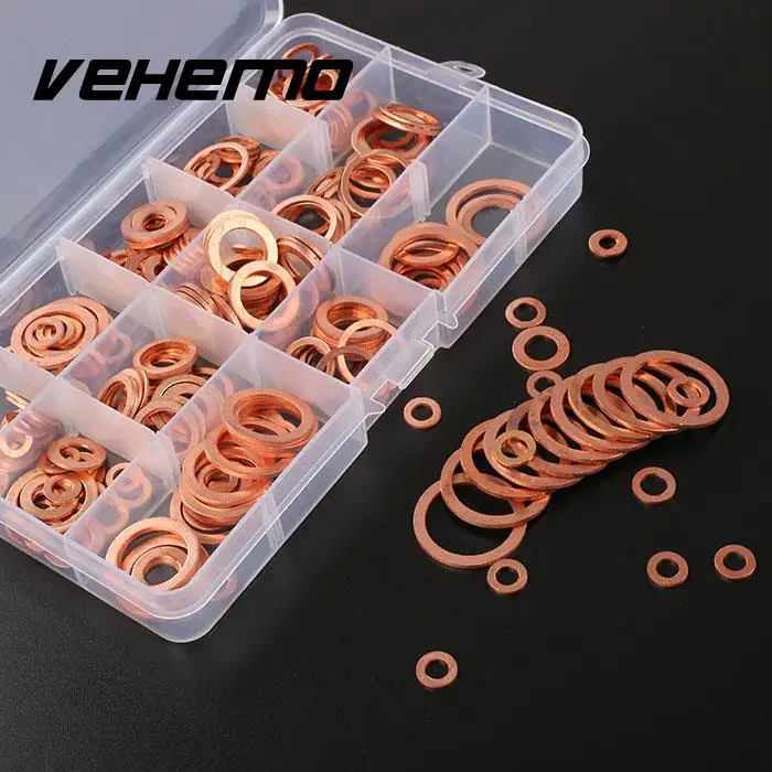 Vehemo 280 шт. одноцветные медные шайбы комплект штепсельных вилок с пластиковой