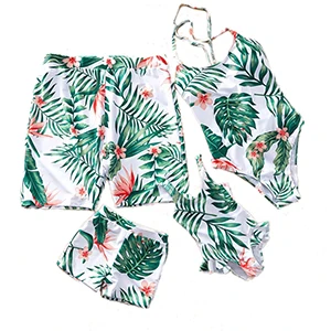 leaves flowers Одинаковые купальники для всей семьи; бикини «Мама и я»; одежда для мамы и дочки; купальник для всей семьи; купальный костюм для папы, мамы, дочки и сына - Цвет: leaves flowers