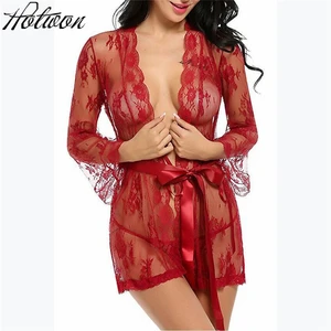 Пеньюар для женщин, прозрачный халат, банные халаты, Женская кружевная пикантная одежда для сна, комплекты для весны и лета, новинка 2019