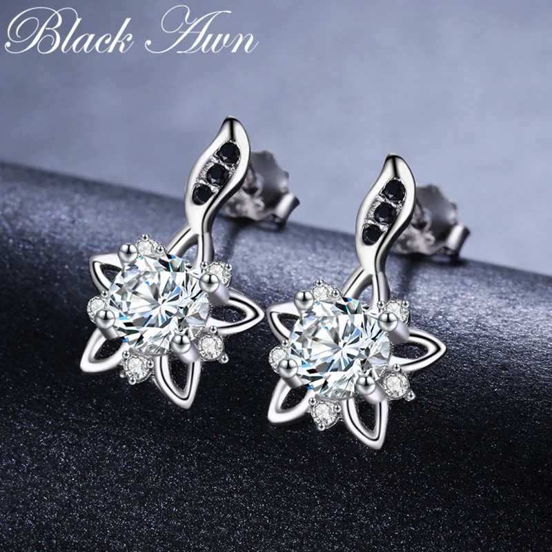 Женские серьги гвоздики [BLACK AWN] сережки из серебра 925 пробы ювелирные украшения