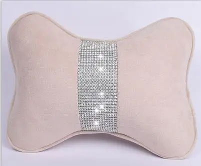 1pcs beige Lumbar Стразы в виде кристаллов, подголовник для автомобильного сиденья, подушка из плюшевого меха, авто Безопасность для шеи, поясницы, поддерживающие подушки для девочек, аксессуары красного цвета - Цвет: 1pcs beige Lumbar