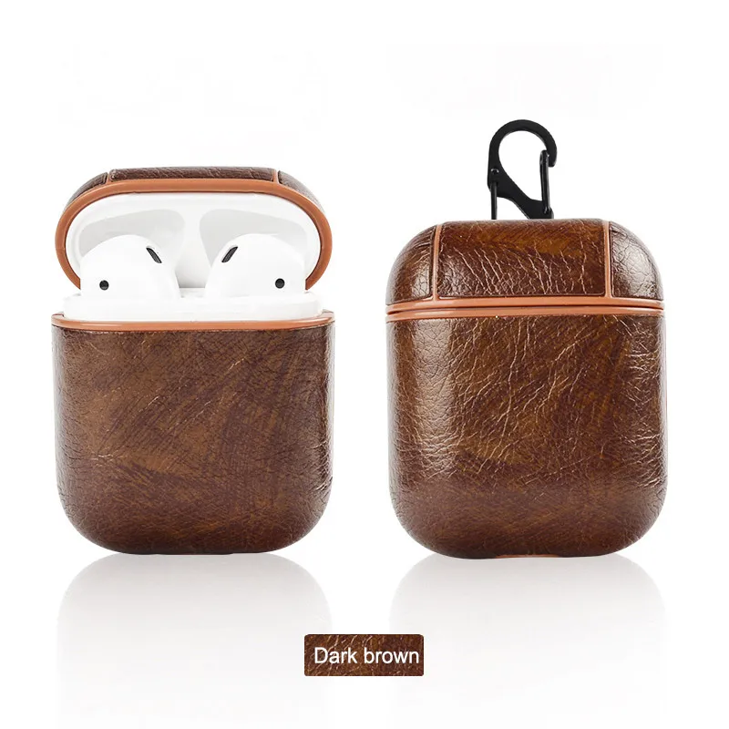 Dark brown Кожаный Bluetooth беспроводной Чехол для наушников для Apple защитный чехол для Airpods аксессуары для Airpods зарядная коробка - Цвет: Dark brown