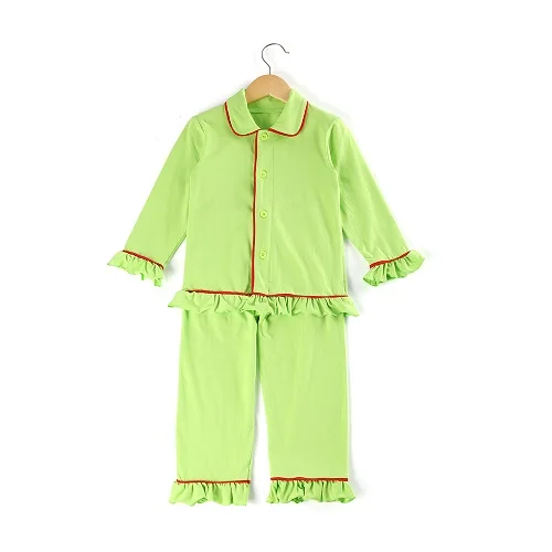 lime girls Хлопок, одежда для сна для маленьких мальчиков и девочек, одинаковые семейные детские рождественские одноцветные пижамы с оборками для детей - Цвет: lime girls