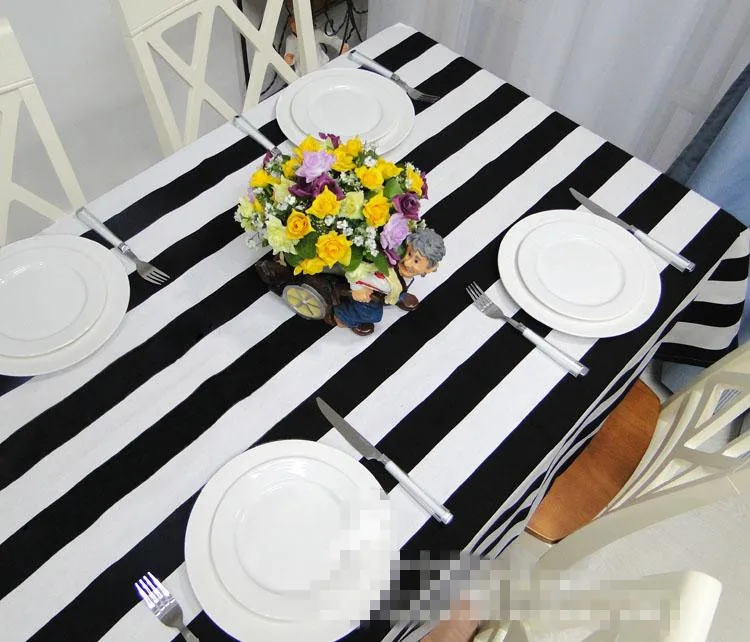 Бесплатная доставка черно белая полосатая скатерть кухонная из 100% парусины