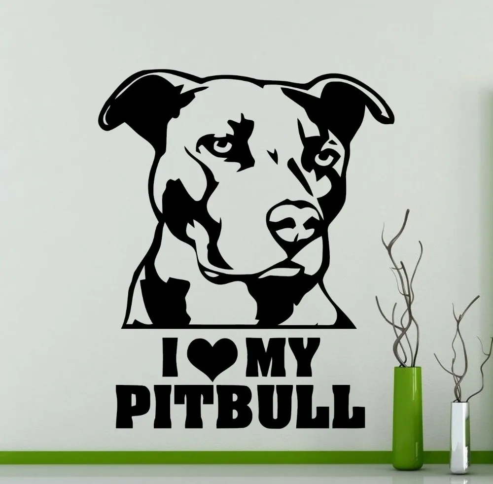 I love my Pitbull Art bULL dog wallpaper Cute Wall Sticker For Living room bedroom home Decoration | Дом и сад