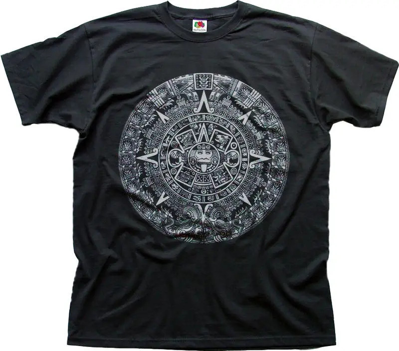 Mayan ацтекский мифический календарь 2012 doomsday черная хлопковая Футболка 0109 крутая