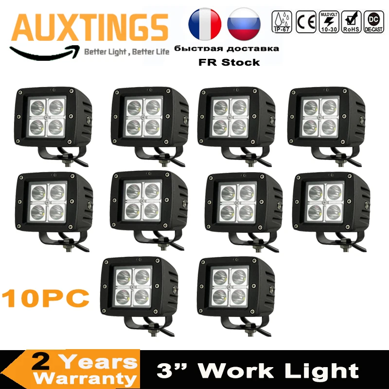 

10PC 3" 12W Led Bar Work Light Spot Flood Beam Offroad Driving Light Fog Lamp Truck Tractor Car Boat Motorcycle ATV SUV 4WD