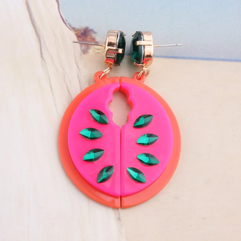 Висячие серьги NeeFu WoFu в виде арбуза большие из красной смолы фруктов длинные