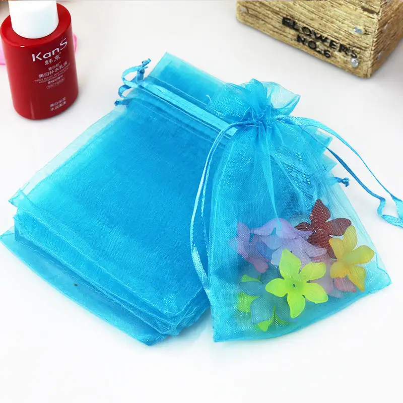 

100pcs/lot Lake Blue Jewelry Packaging Display Bags 7x9cm Cute Transparent Organza Drawstring Pouch Bags for Gifts Beads Earring