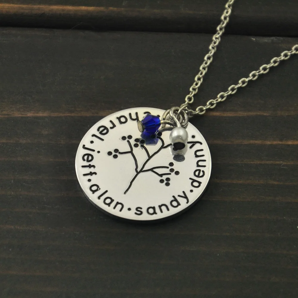 Заказное гравированное Имя ожерелье с зодиакальным камнем персонализированное