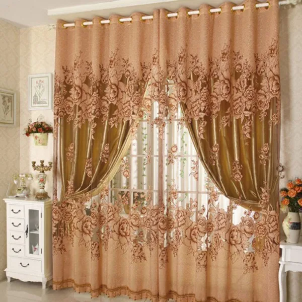Yellow With Beads 250*100 см пион узор вуаль занавески s для гостиной Тюль-шторы для окон отвесные занавески s Cortinas Rideaux AA - Цвет: Yellow With Beads
