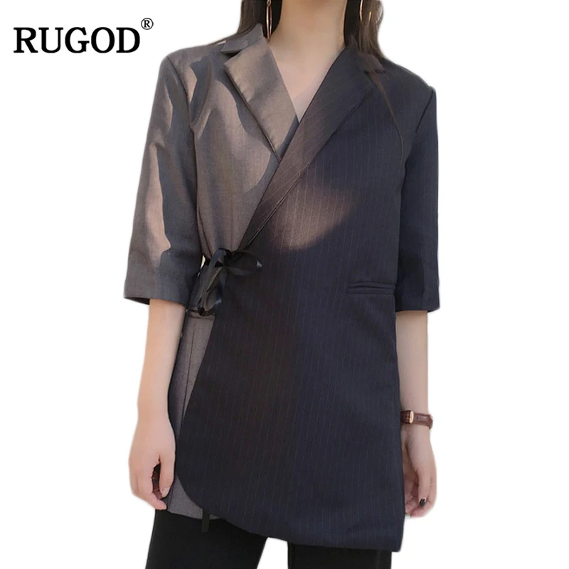 RUGOD Новый Модный Цветной блокирующий блейзер с поясом для женщин формальная