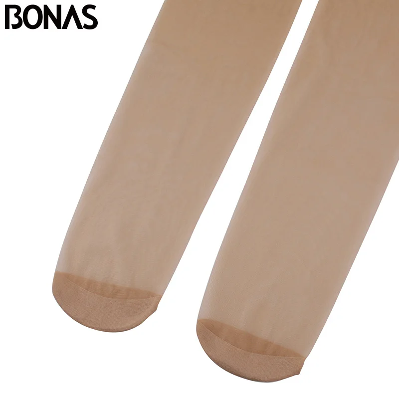 Женские прозрачные колготки BONAS 15D однотонные черные нейлоновые из полиэстера|nylon