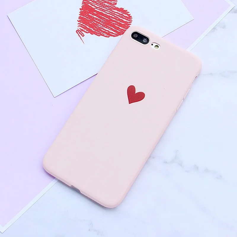 Милый красный чехол с сердечком для iPhone X 6 6s 7 8 Plus влюбленных пар Мягкий