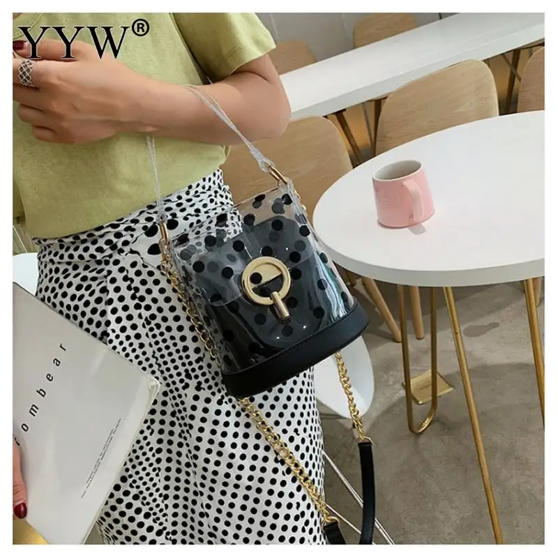 Летние желтые прозрачные сумки с узором в горошек модные повседневные женские
