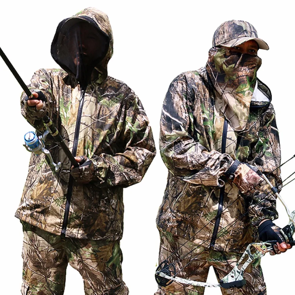 NEW Spring Autumn Bionic Camouflage Fishing Ghillie Suit Breathable Anti-Mosquito Hooded Jacket  Pants Jungle Camo Hunting Suit enlarge