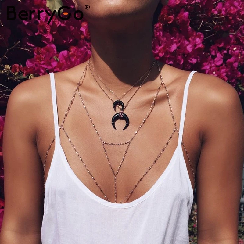 BerryGo Boho многослойная цепочка женские сексуальные пляжные вечерние золотые цепи
