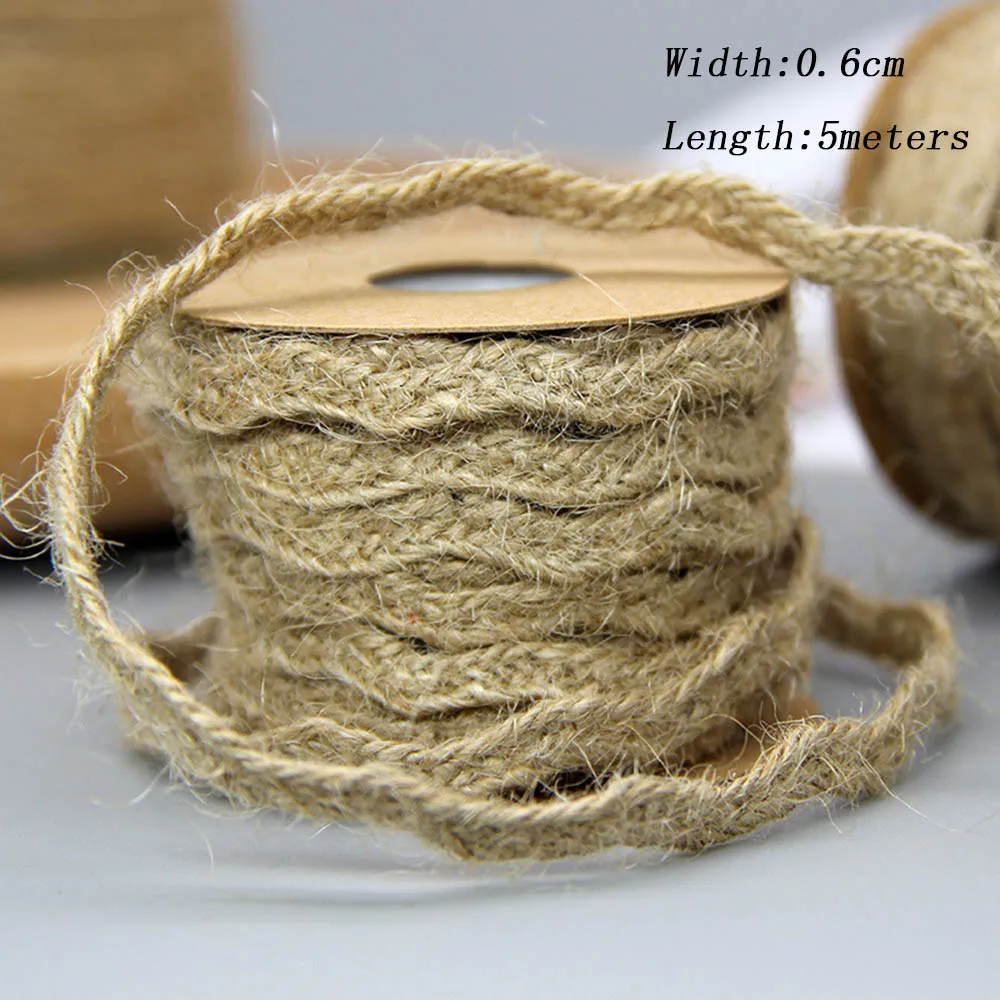 5 meters 0.6cm Чирбанты льняное белье ленточки для волос тонкие DIY украшения подарки упаковочный обмоточный фестиваль вечерние украшения лента из джута, мешковины - Цвет: 5 meters 0.6cm