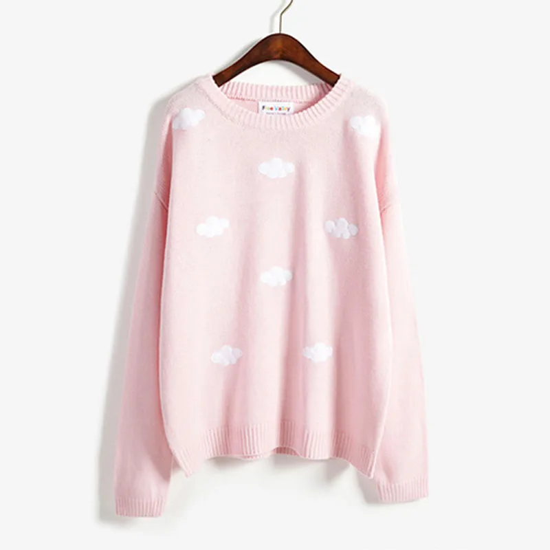 women fashion winter Autumn Clouds sky embroidery sweater candy color pullovers solid loose cashmere ladies knitting | Женская одежда