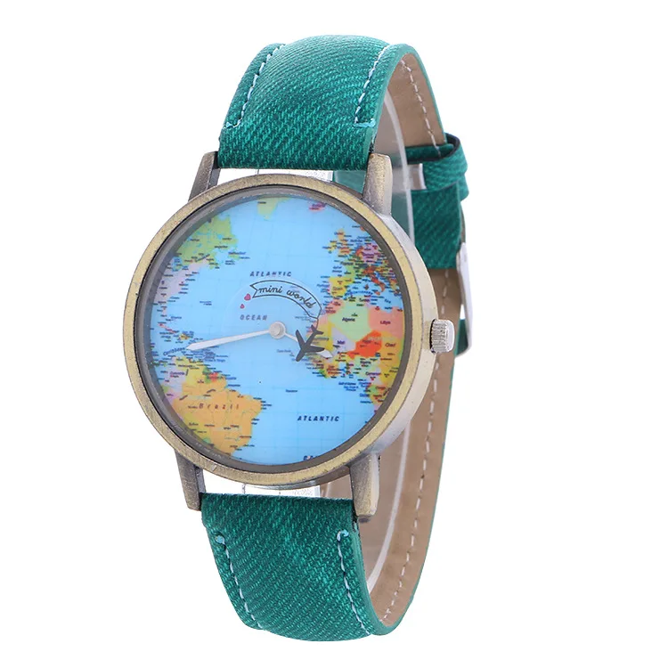 

Mini World Fashion Quartz Watch Men Unisex Map Airplane Travel Around The World Women Leather Dress Wristwatches reloj mujer