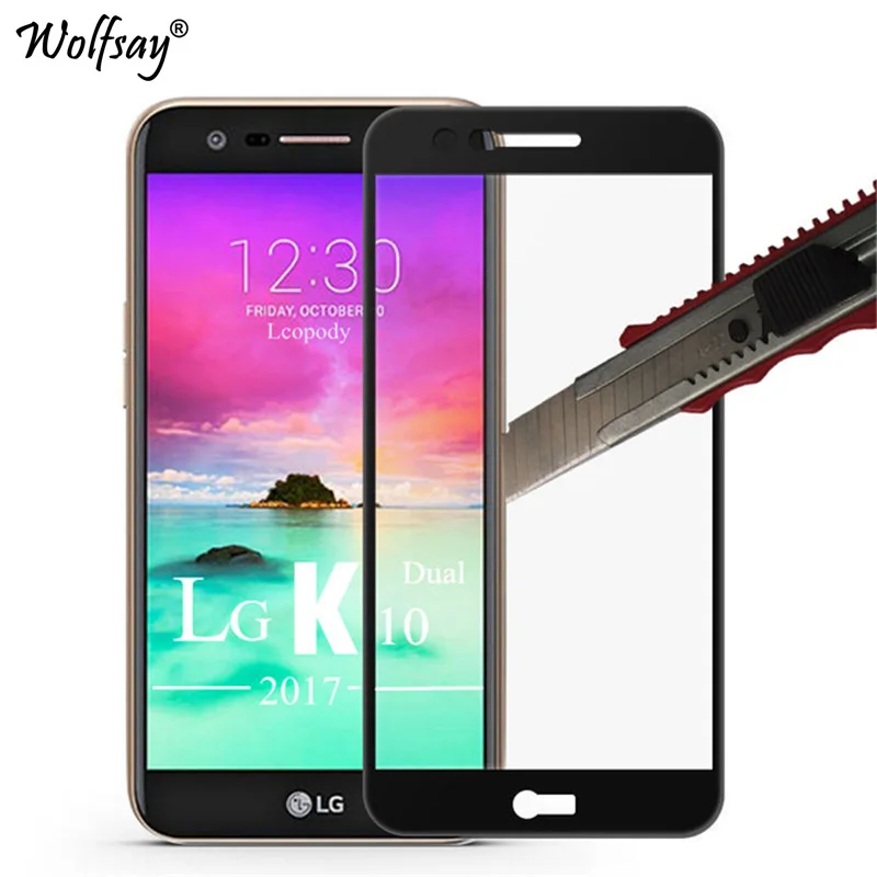 

Изогнутое закаленное 3d-стекло Wolfsay с полным покрытием для LG K10 2017, Защитная пленка для LG K10 2017, стекло для LG LV5 X400 M250