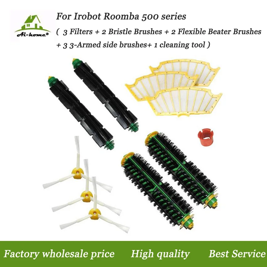

3 Hepa Filter +2 Bristle & Flexible Beater Brush+3 Side Brushes Kits+cleaning tools for iRobot Roomba 500 Series 530 532 535 555