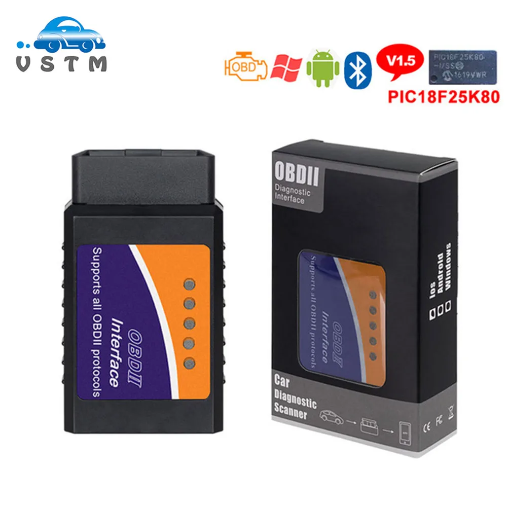 Реальный ELM327 V1.5 Bluetooth OBD2 ELM 327 в 1 5 OBDII код ридер диагностический инструмент мини