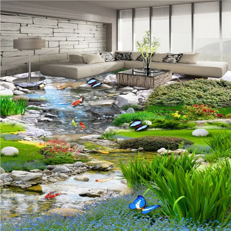 Бесплатная доставка пользовательский сад пейзаж луга вода Карп 3D стерео пол