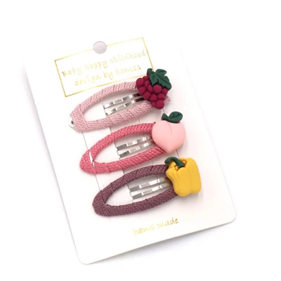 3 шт./компл. детей Головные уборы набор для девочек моделирование растительное заколки для волос с фруктами дети мультфильм ананас арбуз Заколки Ободки - Цвет: Grape