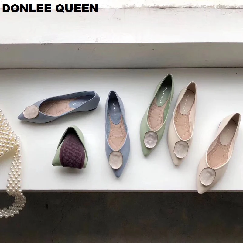 DONLEE QUEEN/2019 брендовые Летние балетки на плоской подошве женские с острым носком