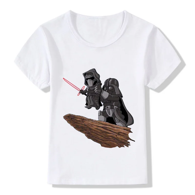 Star Wars новые творческие футболка для мальчиков и девочек модные с короткими рукавами с мультяшным принтом детская одежда Круглый воротник хлопчатобумажная рубашка