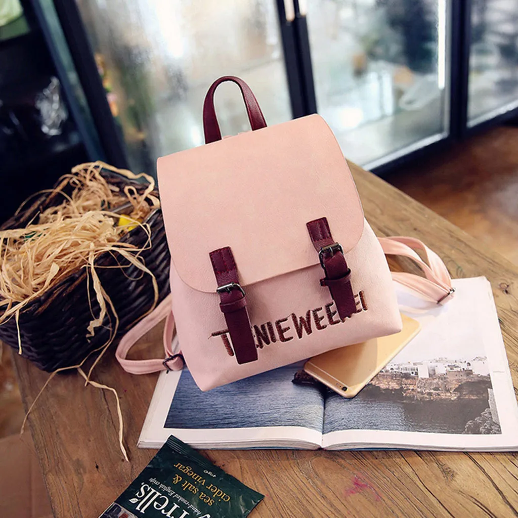 

Newest 2019 Summer Backpack Women Fashion Schoolbags Leather Backpacks Letters Decorated Female Small Back Pack Sac a Dos Femme