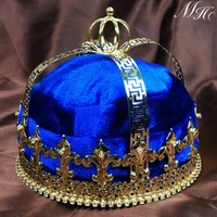 mens blue velvet imperial medieval crowns fleur de lis 6 5 king full gold tiaras pageant party costumes wedding accessories