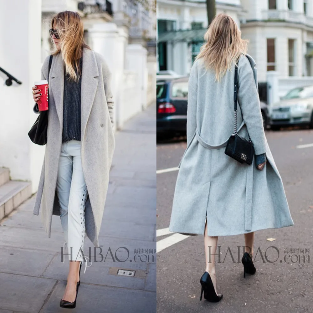 2016 New Design Winter coat women Grey/Black Wool Coat Trench Oversize Warm Women's European Fashion clothing | Женская одежда