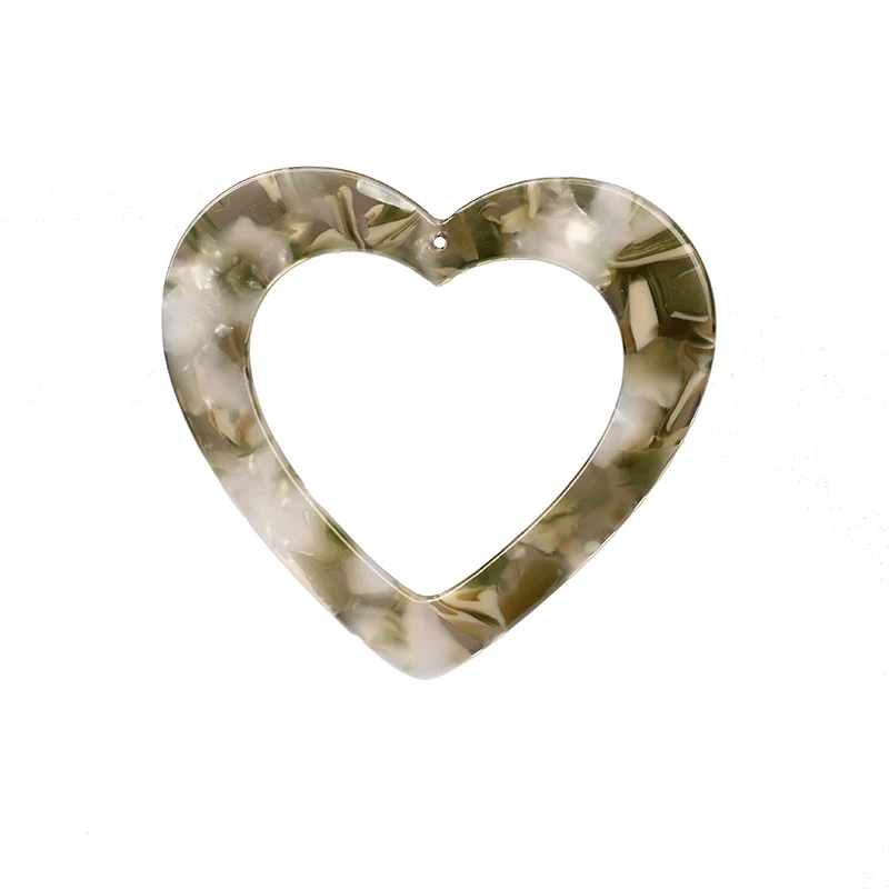5pcs/lot 46mm Acetic Acid Resin Hollow Flat Smooth Heart Charms Pendants For DIY Earrings Jewelry Making Finding Accessories | Украшения и