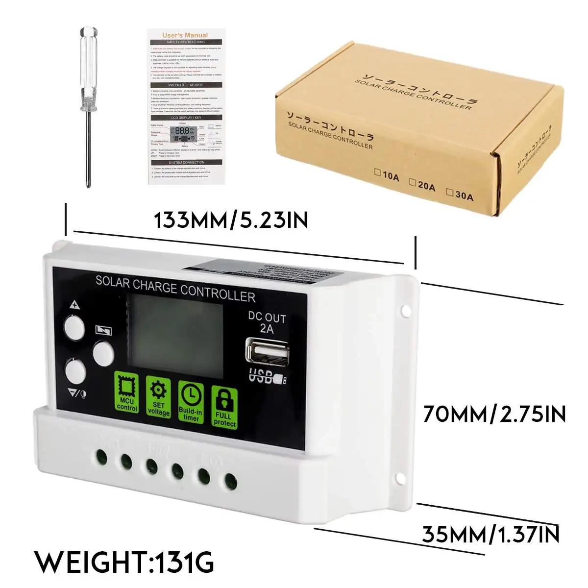 10A 20A 30A 12 V/24 V PWM солнечная панель контроллер заряда литий-ионная и свинцово-кислотная батарея зарядное устройство USB ЖК-дисплей