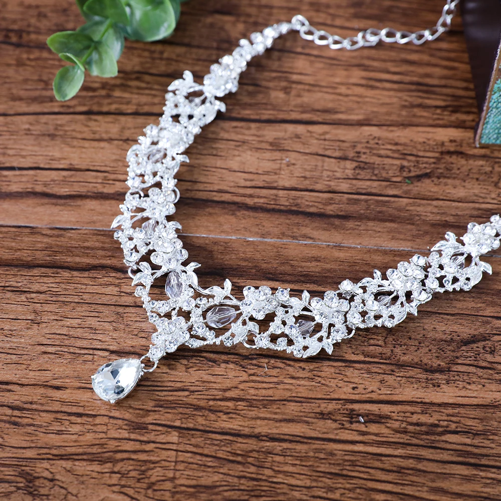 Модные свадебные ювелирные наборы со стразами 3 шт./компл. ожерелье серьги тиара