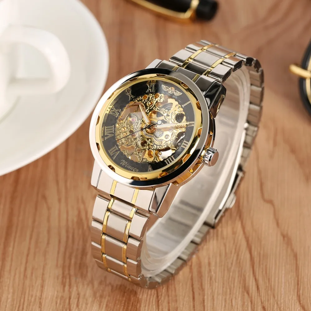 Пятно сталь деловые часы для мужчин циферблат с римскими цифрами механические