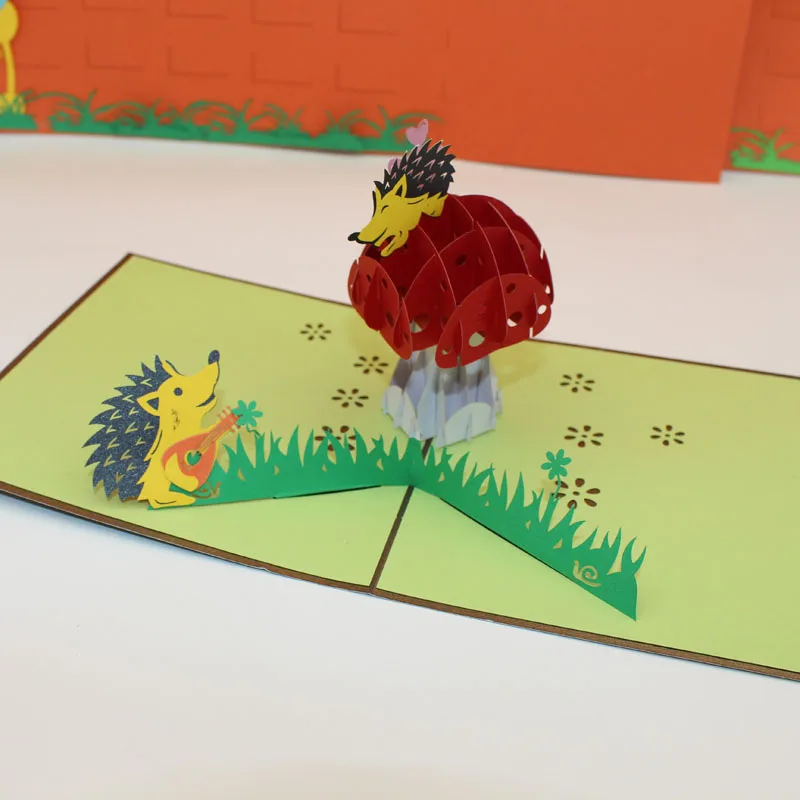 3D Ручная работа мультфильм счастливый Ежик гриб Дом бумажные приглашения на