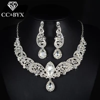 water drop austrian crystal with shine zirconia necklace earring sets for women bridals wedding party fashion jewelry d021