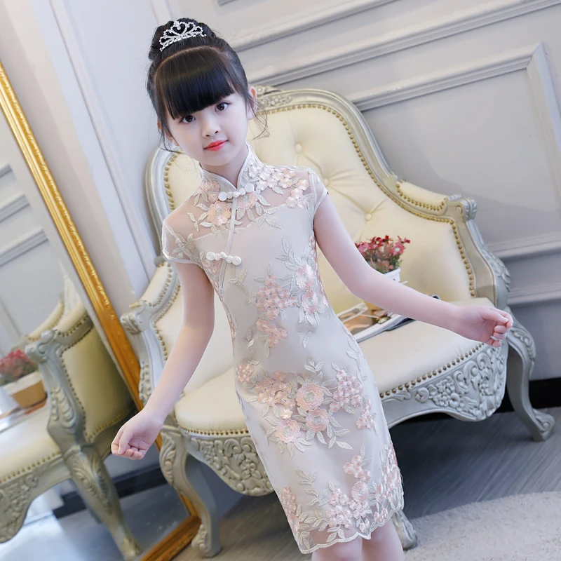 Детское приталенное платье современное Ципао традиционное китайское стильное в