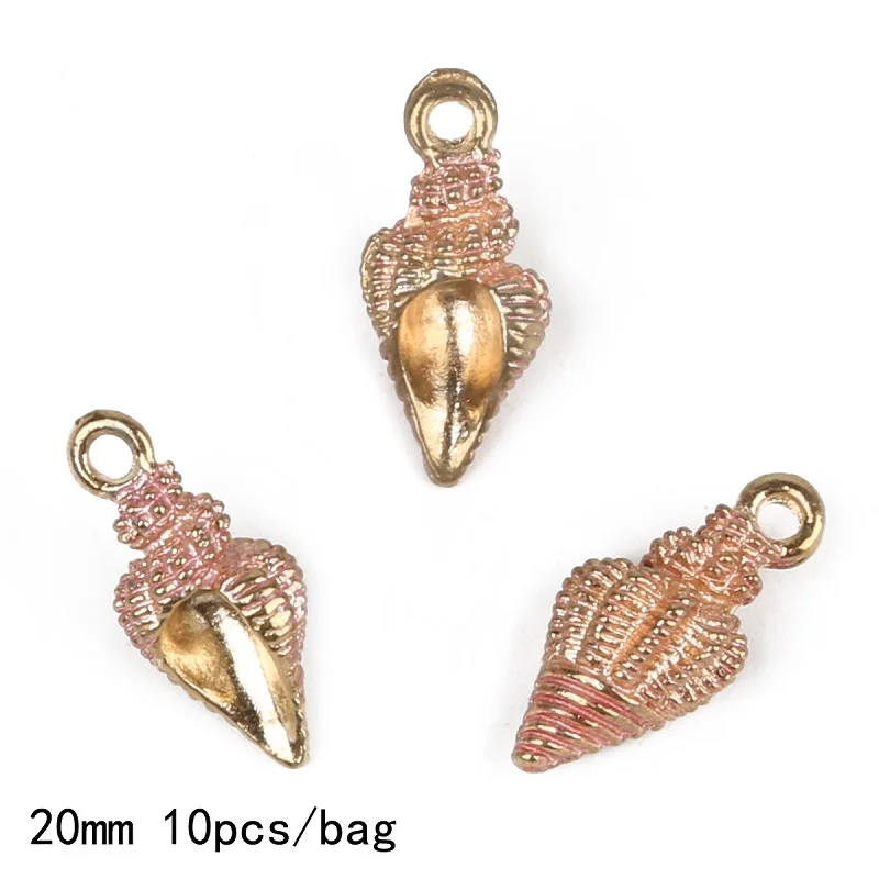 10pcs Pink 10 шт./лот 20 мм золотой цвет сплав эмаль раковины Шарм Подвески для браслета ожерелье ювелирных изделий DIY серьги фурнитура - Окраска металла: 10pcs Pink