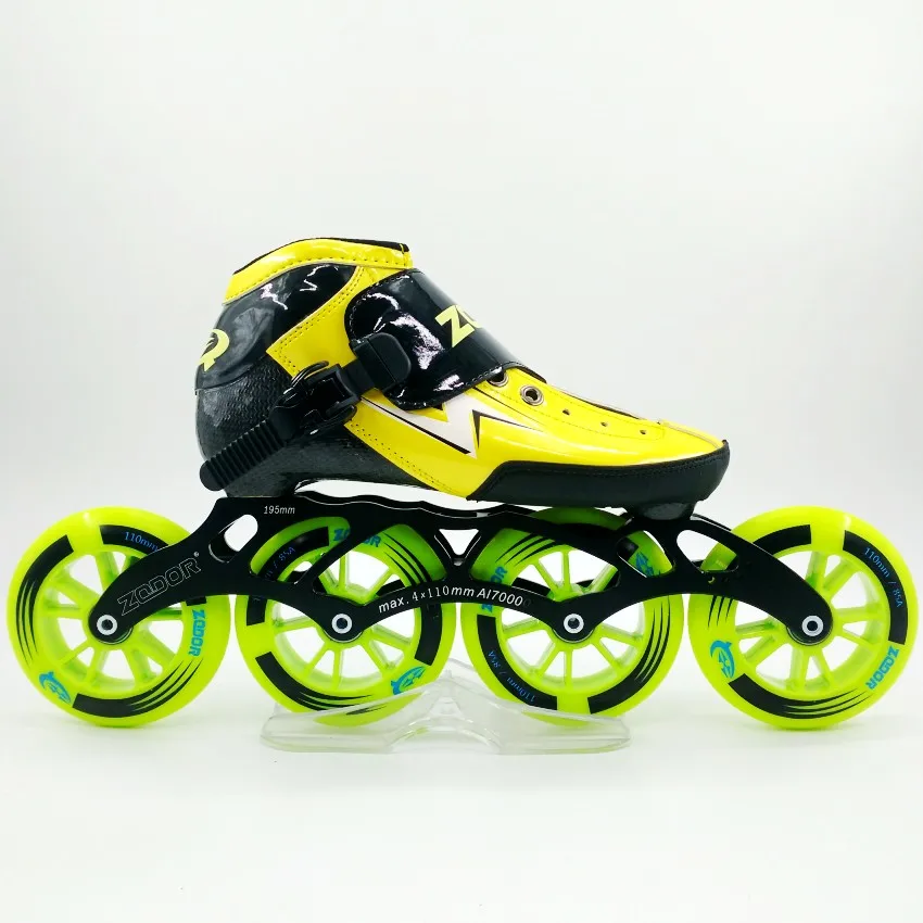 yellow and green ZODOR скорость катание обувь для взрослых мужчин и женщин дети professional коньки прямая линия скорость роллер - Цвет: yellow and green