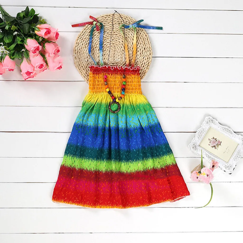 SAGACE Bohemian Dress Girl Kids Summer Toddler Baby Girls Sleeveless Floral Print Princess Flower Dresses Braces Sundress | Детская