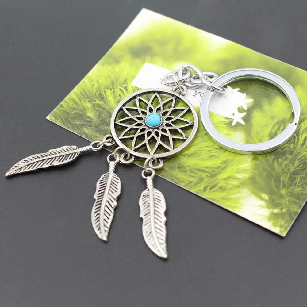 Новый горячий древний брелок для ключей Ловец снов лист перо кисточкой кольцо |
