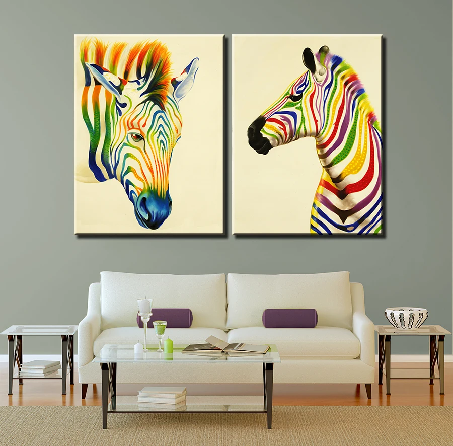 Настенные картины 2 шт Цвет картина с изображением зебры холст Настенная